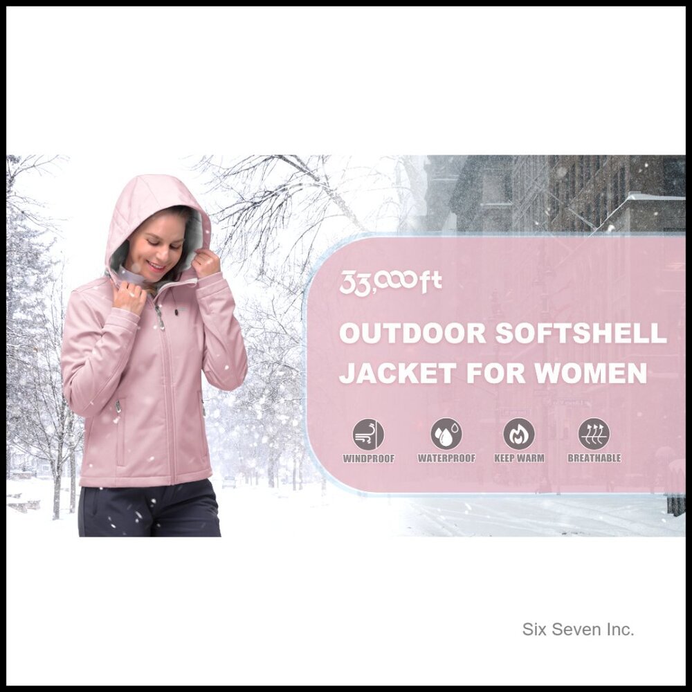 Women's Fleece Lined Softshell Jacket Hooded Windproof Outdoor Hiking Active - Picture 6 of 6